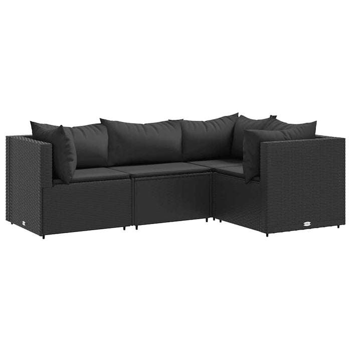 Set mobilier relaxare grădină 4 piese cu perne poliratan negru - WALTI WALTI