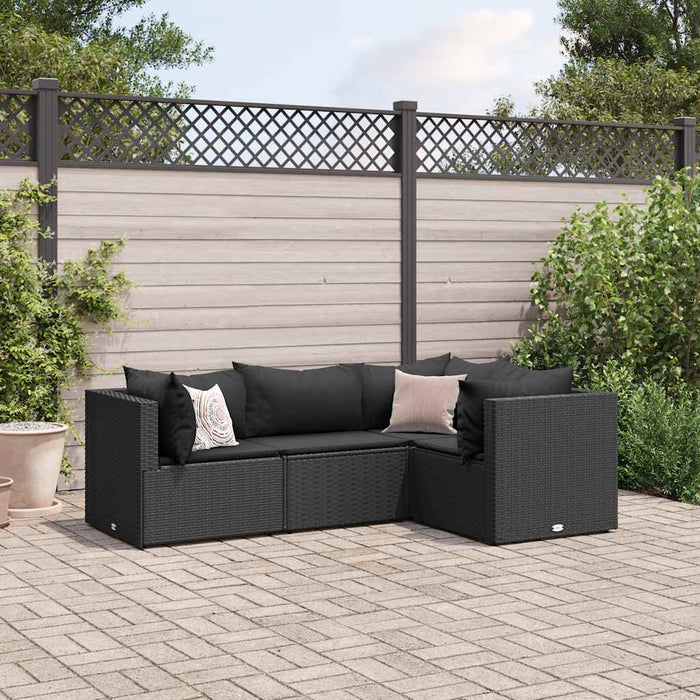 Set mobilier relaxare grădină 4 piese cu perne poliratan negru - WALTI WALTI