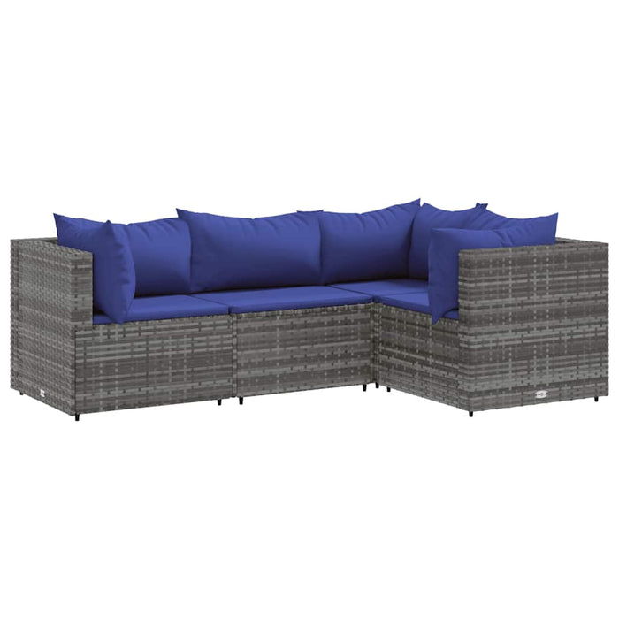 Set mobilier de grădină cu perne, 4 piese, gri, poliratan WALTI
