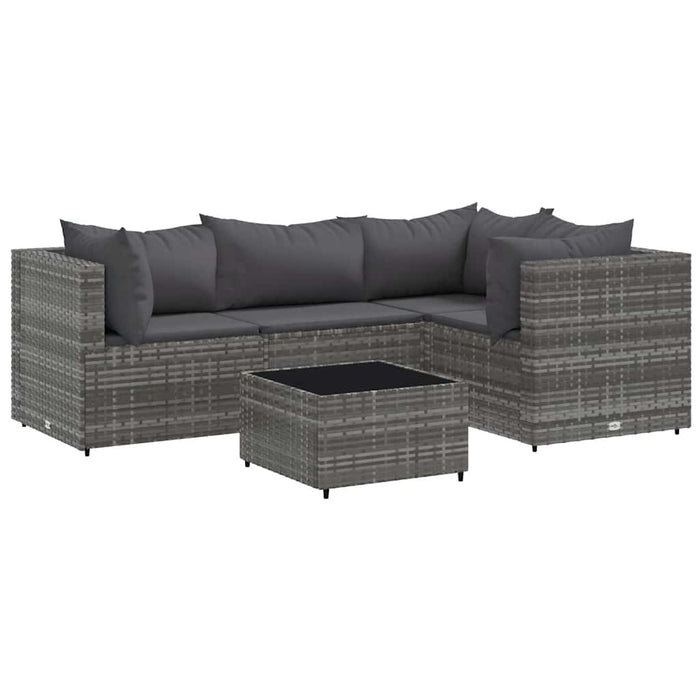 Set mobilier de grădină cu perne, 5 piese, gri, poliratan - WALTI WALTI