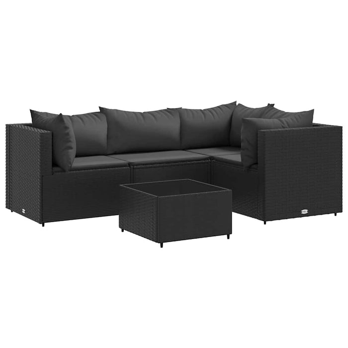 Set șezlonguri de grădină, 5 piese, cu perne, negru, poliratan WALTI