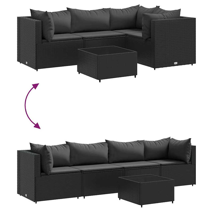 Set șezlonguri de grădină, 5 piese, cu perne, negru, poliratan WALTI