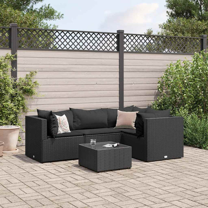 Set șezlonguri de grădină, 5 piese, cu perne, negru, poliratan WALTI