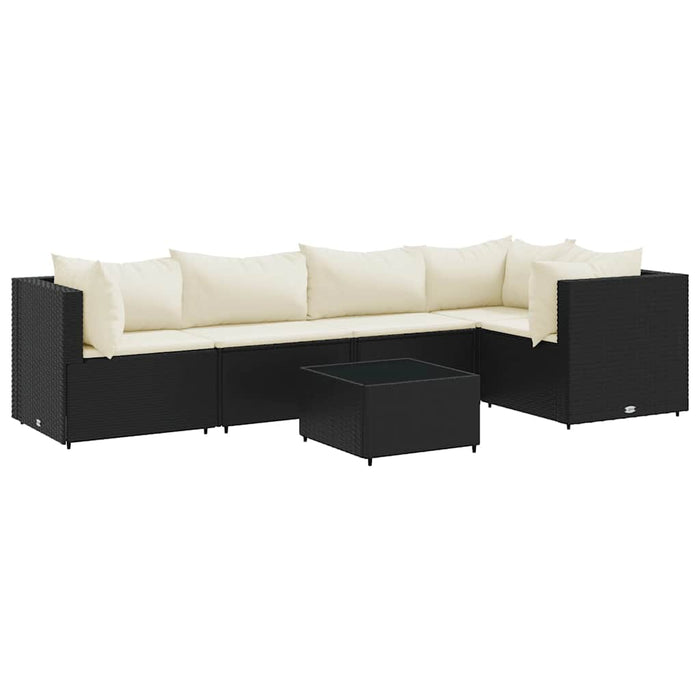 Set mobilier de grădină cu perne, 6 piese, negru, poliratan WALTI