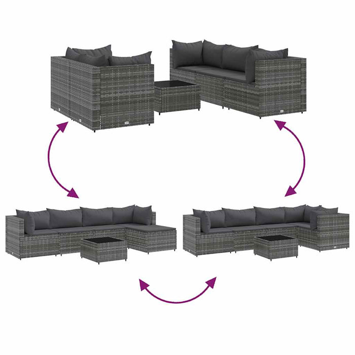 Set mobilier de grădină cu perne, 6 piese, gri, poliratan - WALTI WALTI