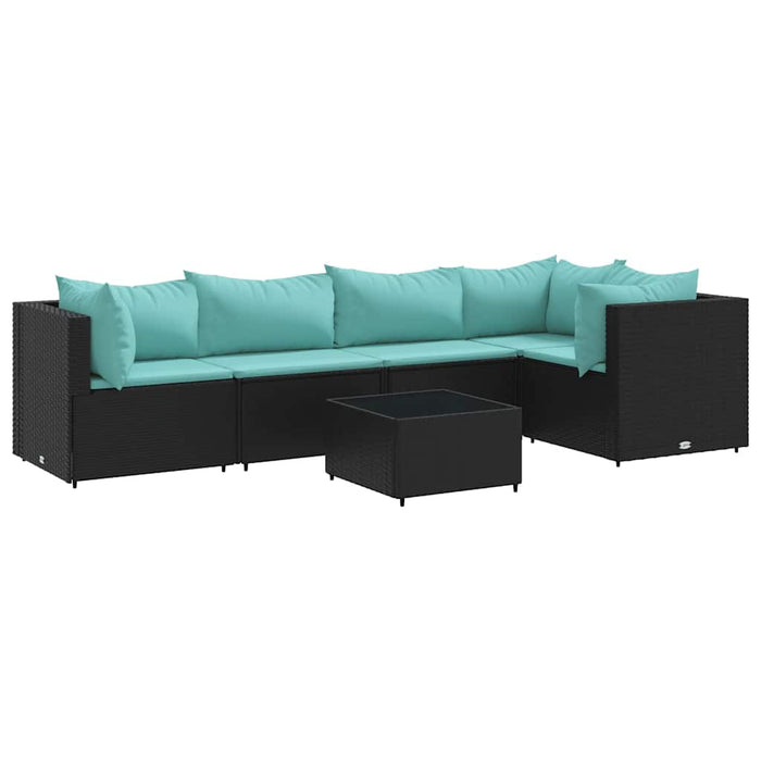 Set mobilier de grădină cu perne, 6 piese, negru, poliratan WALTI