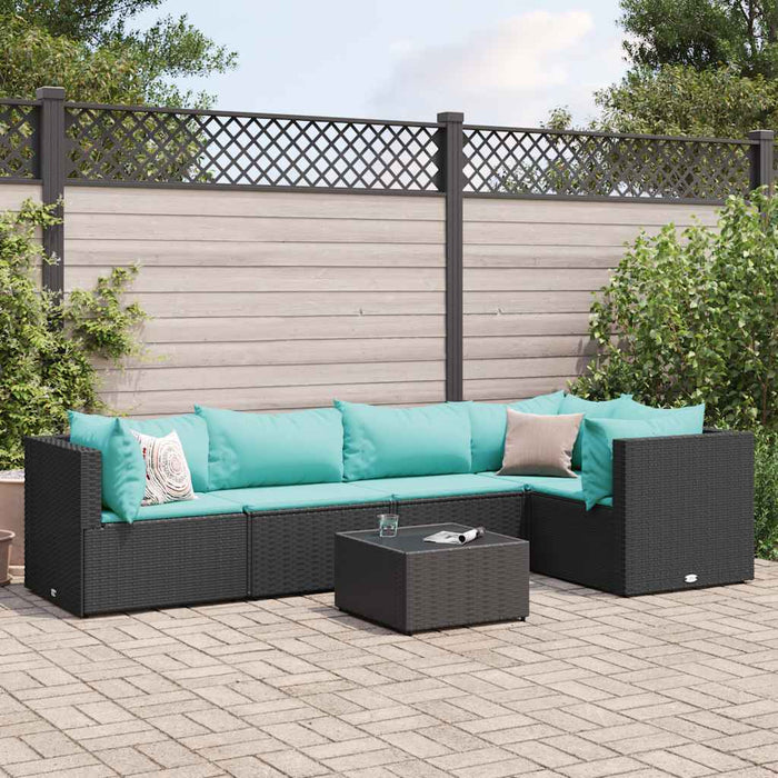 Set mobilier de grădină cu perne, 6 piese, negru, poliratan WALTI