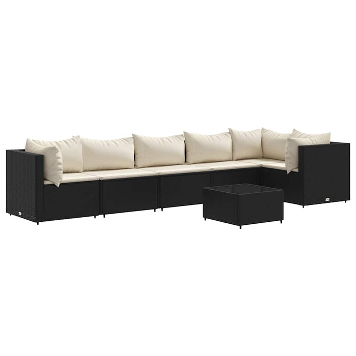 Set mobilier de grădină cu perne, 7 piese, negru, poliratan - WALTI WALTI