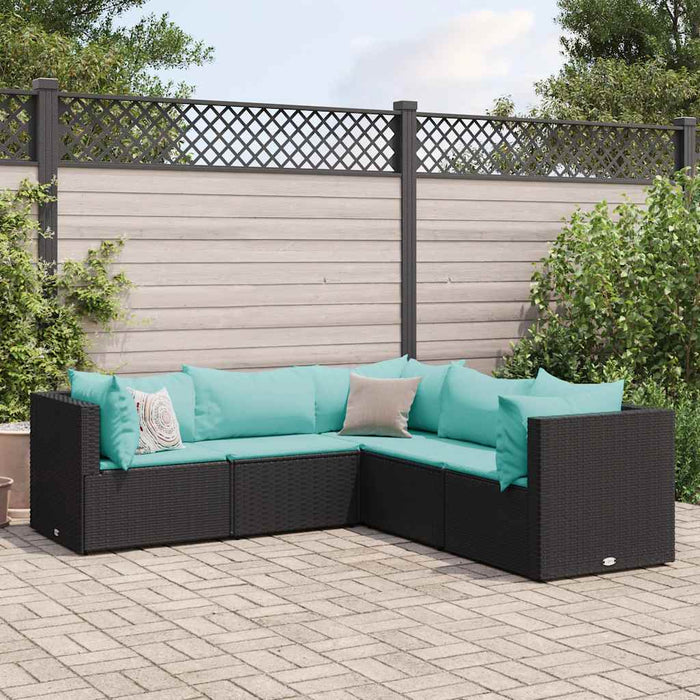 Set șezlonguri de grădină, 5 piese, cu perne, negru, poliratan - WALTI WALTI
