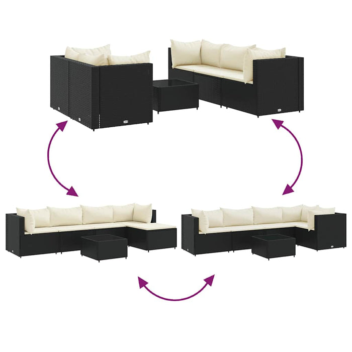 Set mobilier de grădină cu perne, 6 piese, negru, poliratan - WALTI WALTI