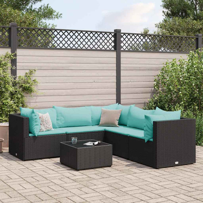 Set mobilier de grădină cu perne, 6 piese, negru, poliratan - WALTI WALTI