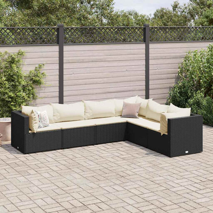 Set mobilier de grădină cu perne, 6 piese, negru, poliratan WALTI
