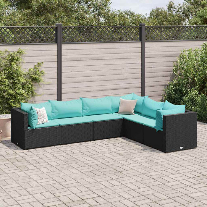 Set mobilier de grădină cu perne, 6 piese, negru, poliratan WALTI