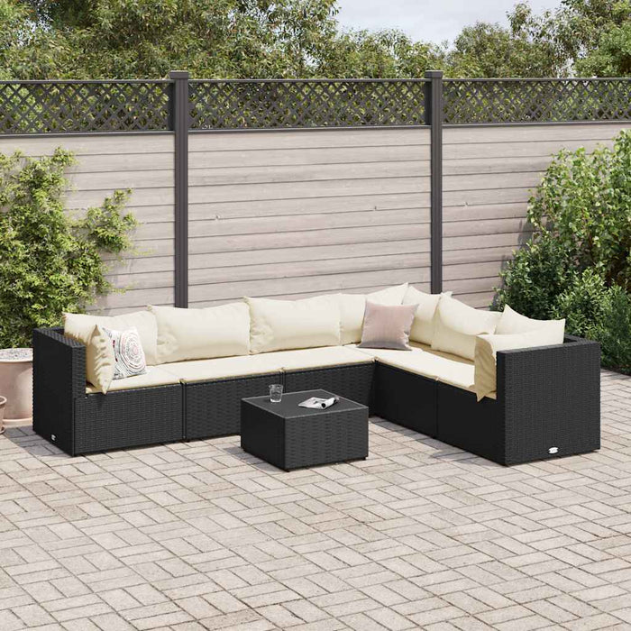 Set mobilier de grădină cu perne, 7 piese, negru, poliratan - WALTI WALTI