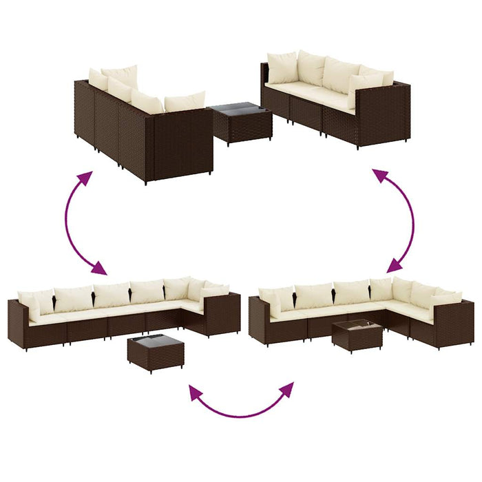 Set mobilier de grădină cu perne, 7 piese, maro, poliratan - WALTI WALTI