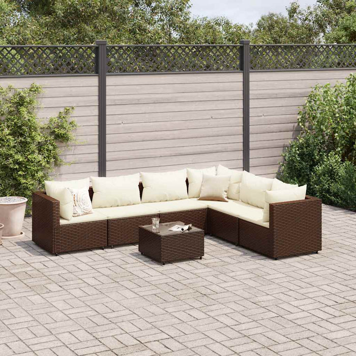Set mobilier de grădină cu perne, 7 piese, maro, poliratan - WALTI WALTI