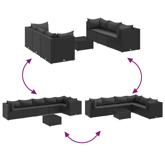 Set mobilier de grădină cu perne, 7 piese, negru, poliratan - WALTI WALTI