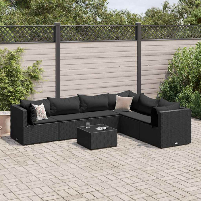 Set mobilier de grădină cu perne, 7 piese, negru, poliratan - WALTI WALTI