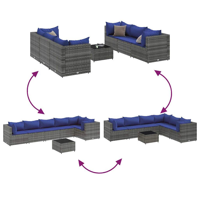 Set mobilier de grădină cu perne, 7 piese, gri, poliratan WALTI