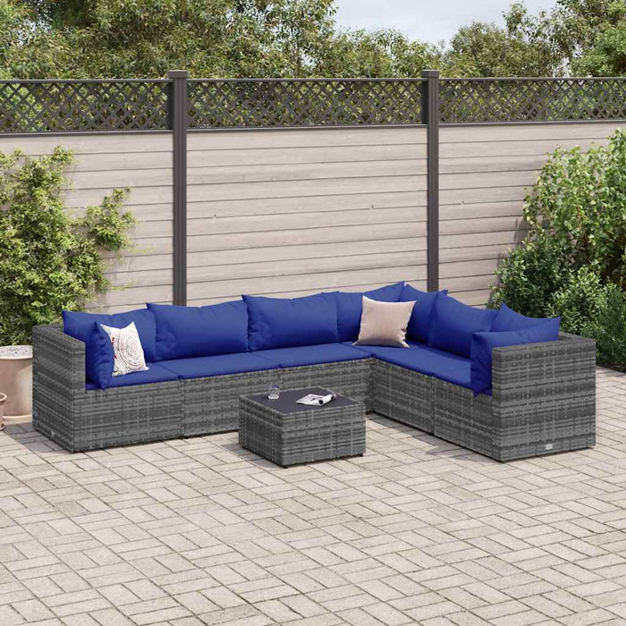 Set mobilier de grădină cu perne, 7 piese, gri, poliratan WALTI