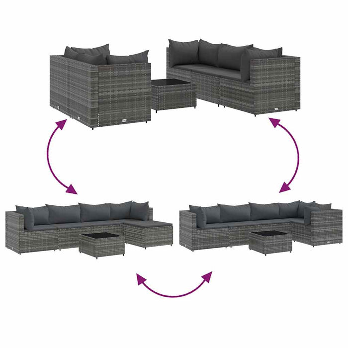 Set mobilier de grădină cu perne, 6 piese, gri, poliratan - WALTI WALTI