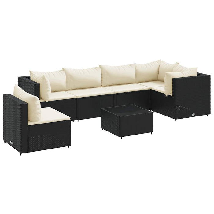 Set mobilier de grădină cu perne, 7 piese, negru, poliratan - WALTI WALTI