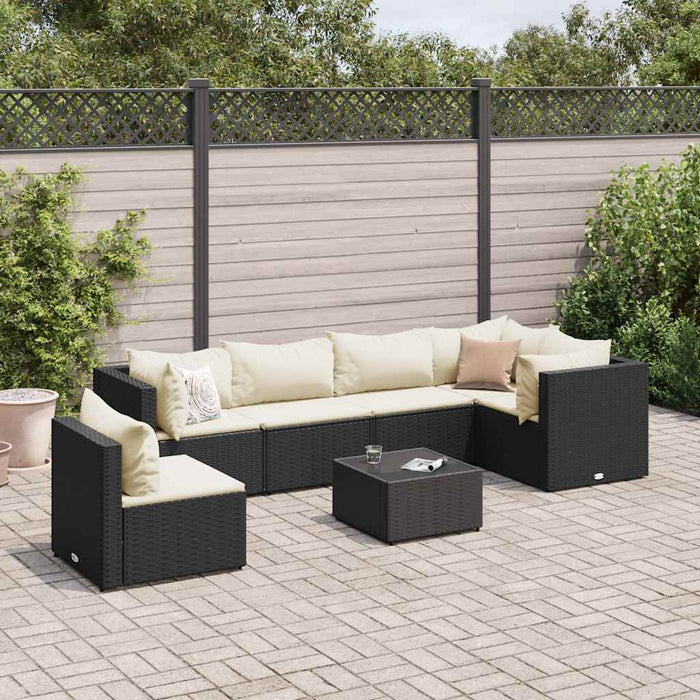 Set mobilier de grădină cu perne, 7 piese, negru, poliratan - WALTI WALTI