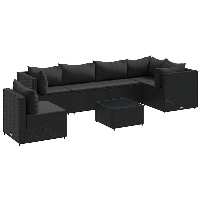 Set mobilier de grădină cu perne, 7 piese, negru, poliratan - WALTI WALTI