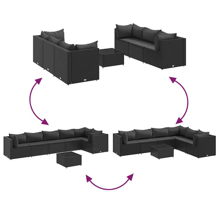 Set mobilier de grădină cu perne, 7 piese, negru, poliratan - WALTI WALTI