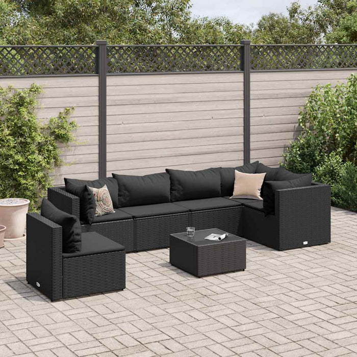 Set mobilier de grădină cu perne, 7 piese, negru, poliratan - WALTI WALTI