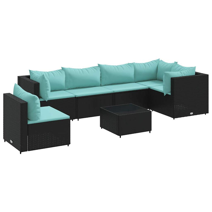 Set mobilier de grădină cu perne, 7 piese, negru, poliratan - WALTI WALTI