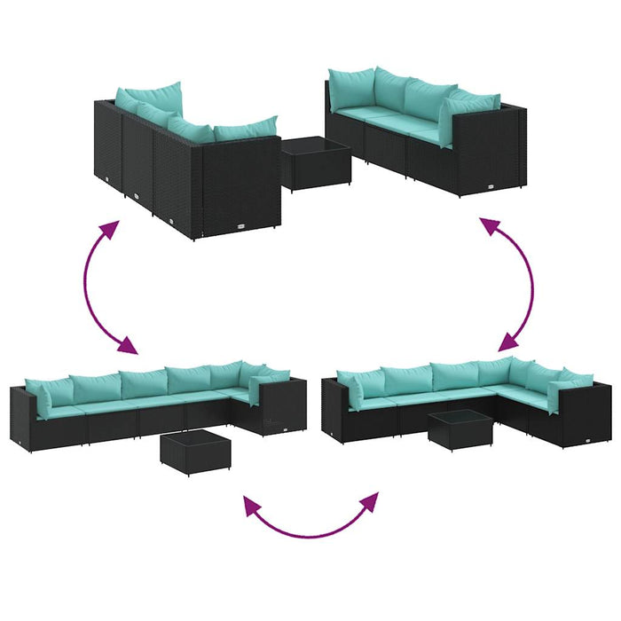 Set mobilier de grădină cu perne, 7 piese, negru, poliratan - WALTI WALTI