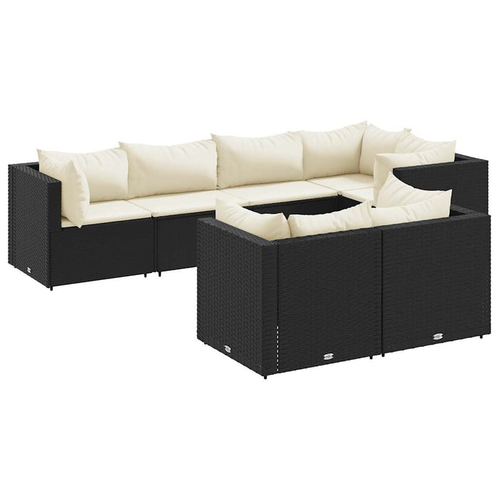 Set mobilier de grădină cu perne, 7 piese, negru, poliratan - WALTI WALTI