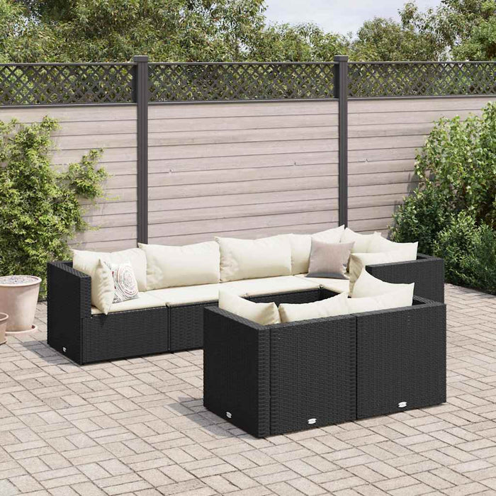 Set mobilier de grădină cu perne, 7 piese, negru, poliratan - WALTI WALTI