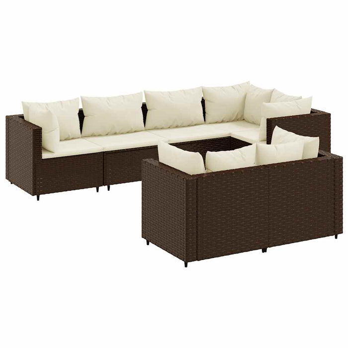 Set mobilier de grădină cu perne, 7 piese, maro, poliratan - WALTI WALTI