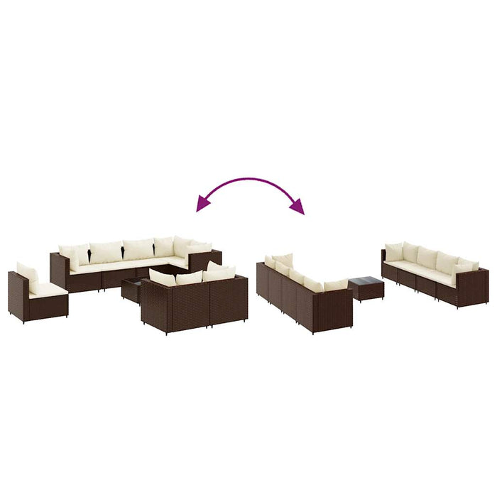 Set mobilier de grădină cu perne, 9 piese, maro, poliratan - WALTI WALTI