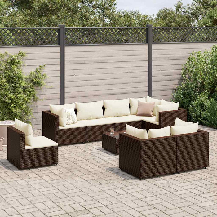 Set mobilier de grădină cu perne, 9 piese, maro, poliratan - WALTI WALTI