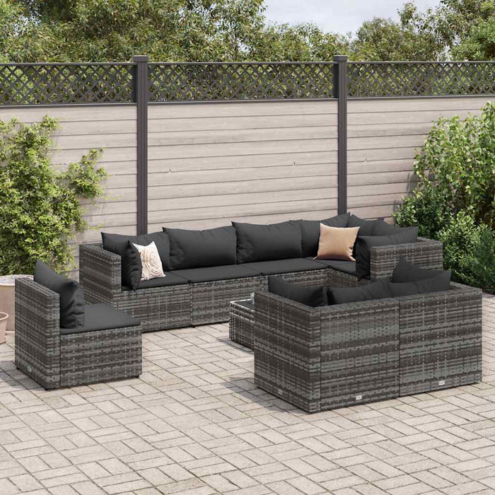 Set mobilier de grădină cu perne, 9 piese, gri, poliratan - WALTI WALTI