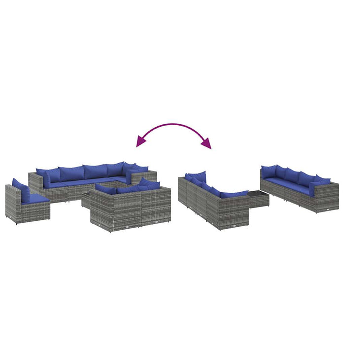 Set mobilier de grădină cu perne, 9 piese, gri, poliratan - WALTI WALTI