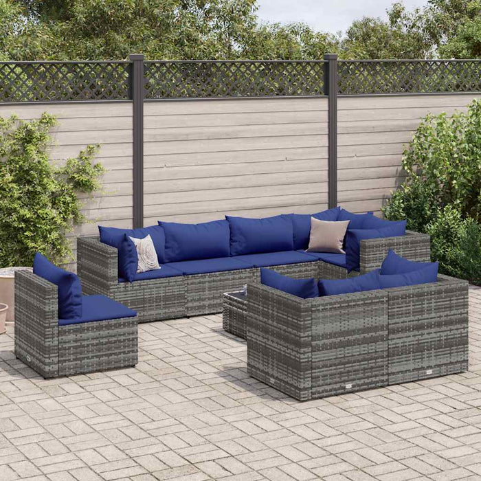 Set mobilier de grădină cu perne, 9 piese, gri, poliratan - WALTI WALTI
