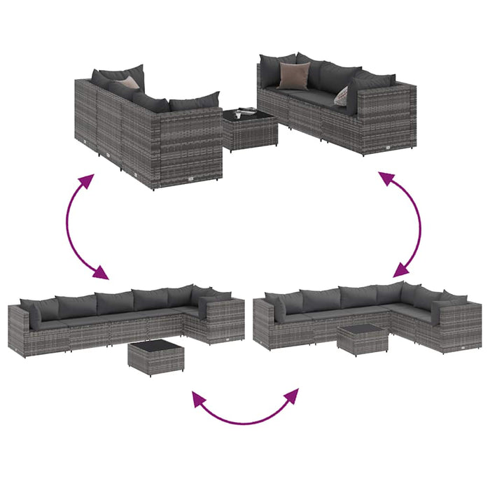 Set mobilier de grădină cu perne, 7 piese, gri, poliratan - WALTI WALTI