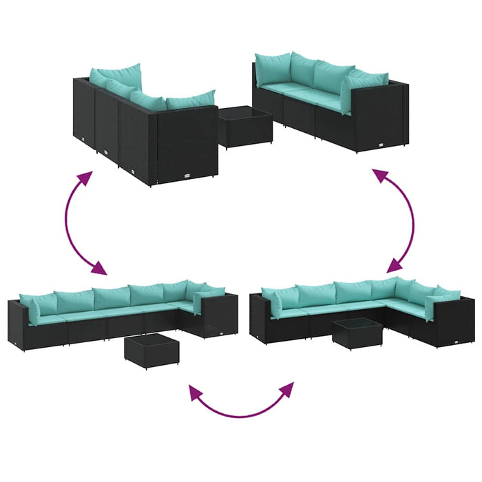 Set mobilier de grădină cu perne, 7 piese, negru, poliratan - WALTI WALTI