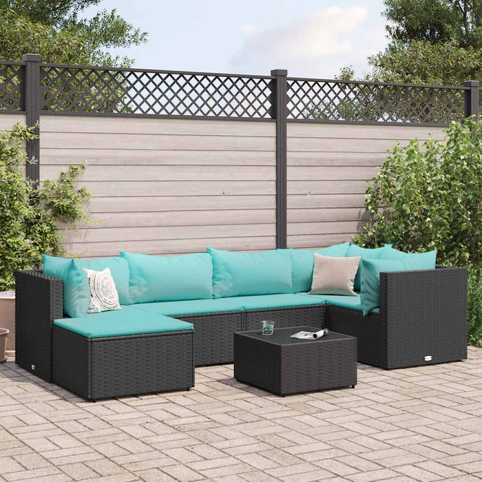 Set mobilier de grădină cu perne, 7 piese, negru, poliratan - WALTI WALTI
