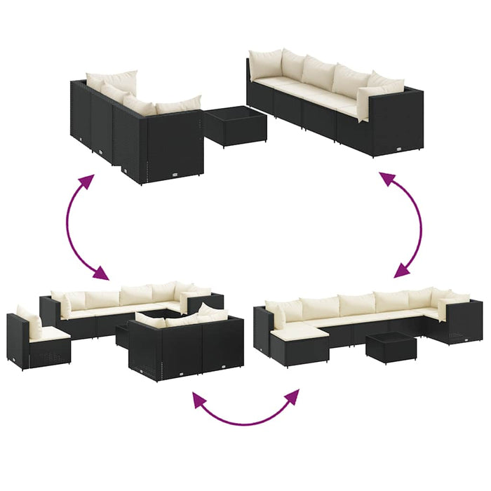 Set mobilier de grădină cu perne, 8 piese, negru, poliratan - WALTI WALTI