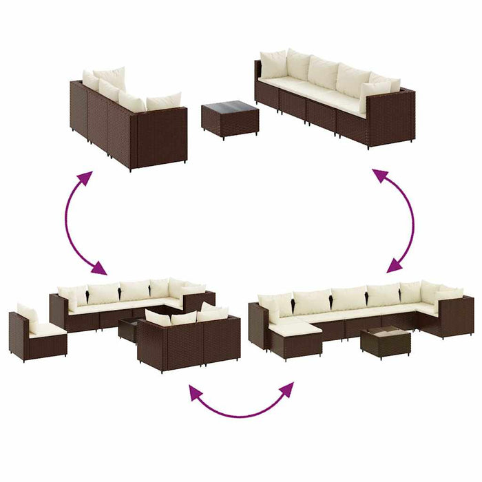 Set mobilier de grădină cu perne, 8 piese, maro, poliratan WALTI