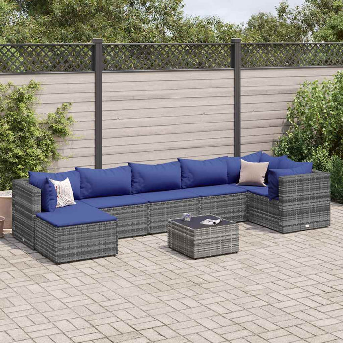Set mobilier de grădină cu perne, 8 piese, gri, poliratan WALTI