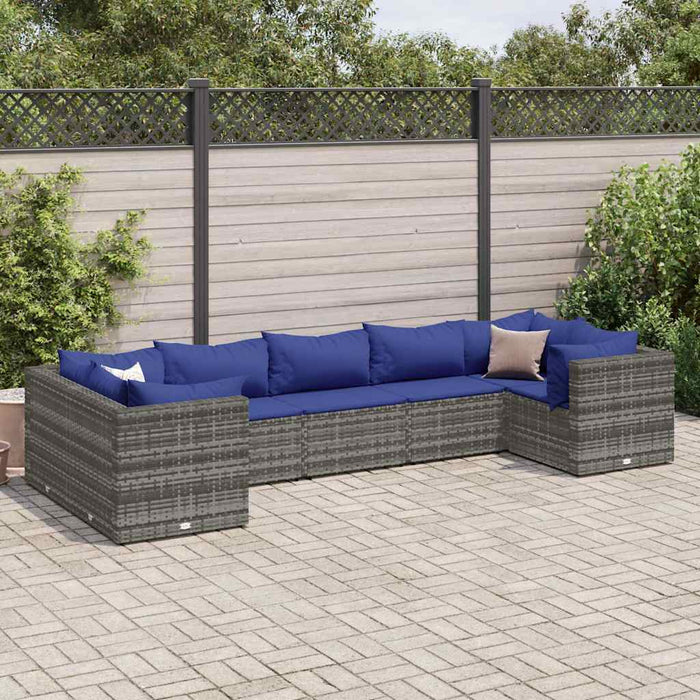 Set mobilier de grădină cu perne, 7 piese, gri, poliratan - WALTI WALTI