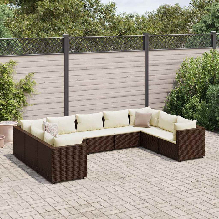 Set mobilier de grădină cu perne, 9 piese, maro, poliratan - WALTI WALTI
