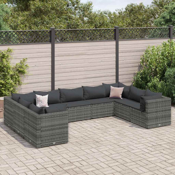 Set mobilier de grădină cu perne, 9 piese, gri, poliratan - WALTI WALTI