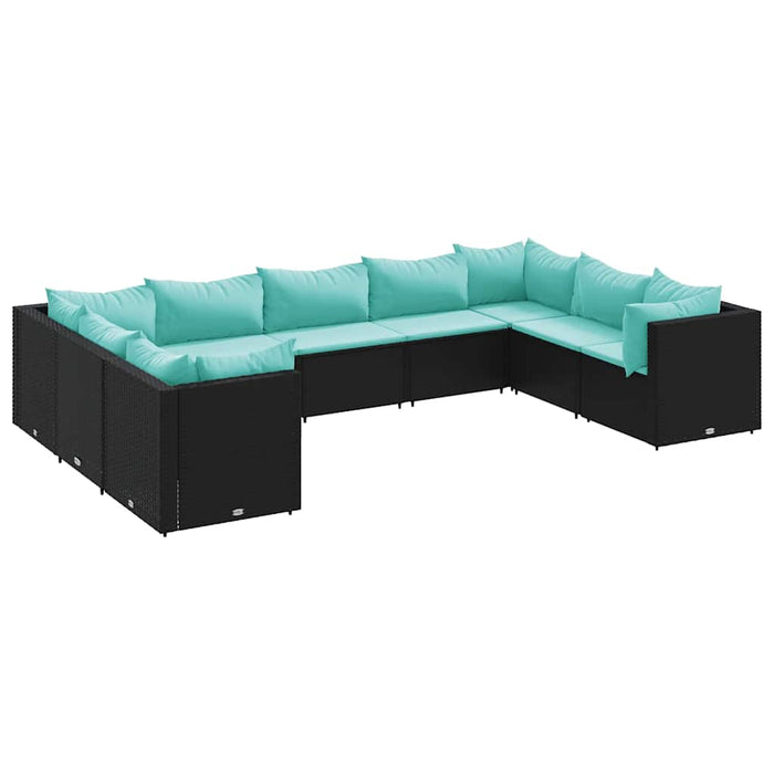 Set mobilier de grădină cu perne, 9 piese, negru, poliratan - WALTI WALTI